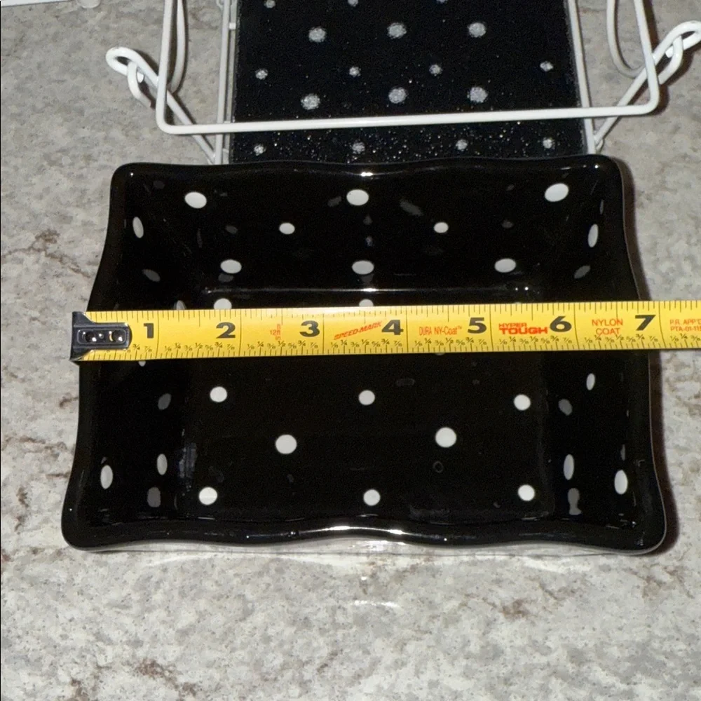 2 TEMP-TATIONS Black White Polka Dot 1 QT Baking Dish w/ Wire Rack Trivet Lid
